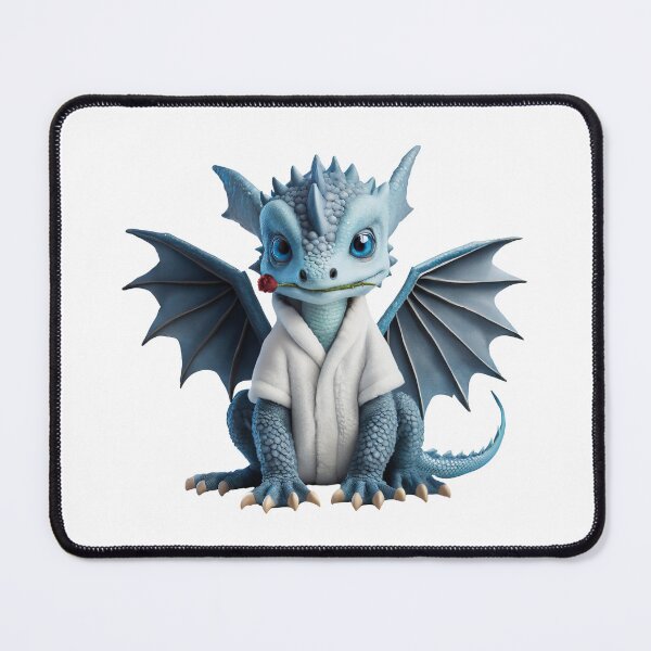 Item preview, Realistic Artwork Cute Blue Baby Dragon with a Red Rose wearing a Bathrobe designed and sold by CuteopiaGallery.
