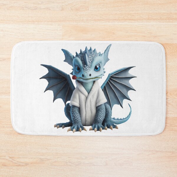 Item preview, Realistic Artwork Cute Blue Baby Dragon with a Red Rose wearing a Bathrobe designed and sold by CuteopiaGallery.
