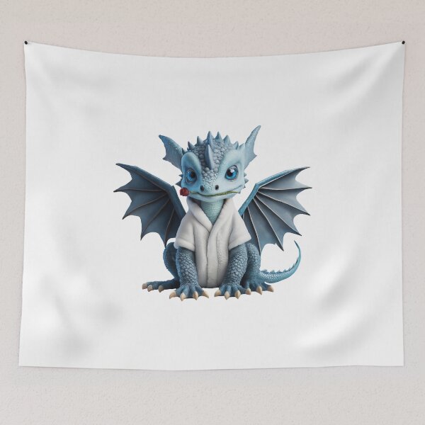 Item preview, Realistic Artwork Cute Blue Baby Dragon with a Red Rose wearing a Bathrobe designed and sold by CuteopiaGallery.