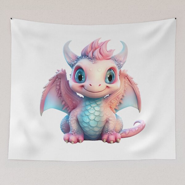 Item preview, Realistic Artwork of an Adorable Pink Cotton Candy Baby Dragon designed and sold by CuteopiaGallery.