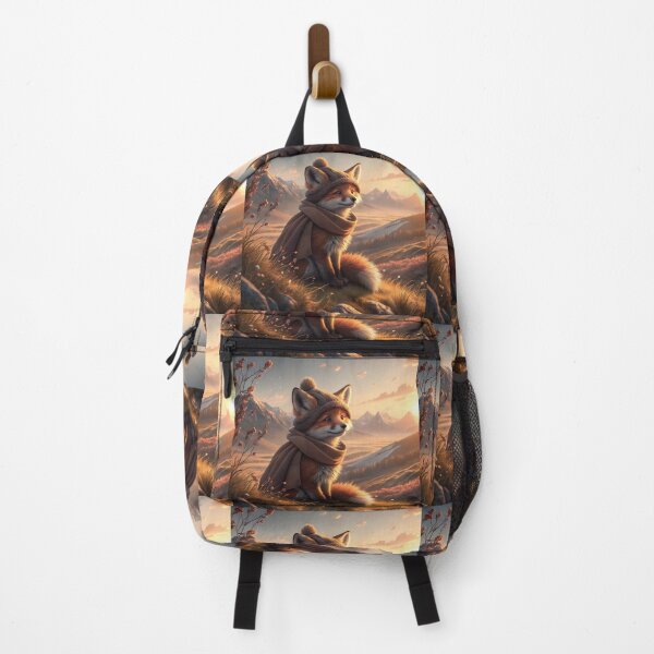 Item preview, Digital matte painting of one cute red fox cub, which is dressed in a hat and scarf of brown color. designed and sold by PrintLabStudio.
