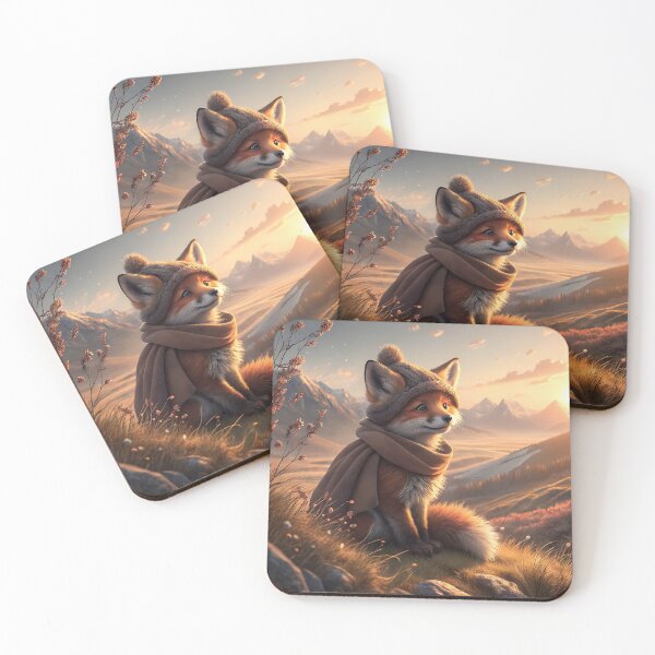 Item preview, Digital matte painting of one cute red fox cub, which is dressed in a hat and scarf of brown color. designed and sold by PrintLabStudio.