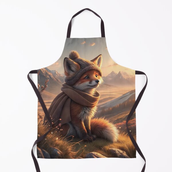 Item preview, Digital matte painting of one cute red fox cub, which is dressed in a hat and scarf of brown color. designed and sold by PrintLabStudio.