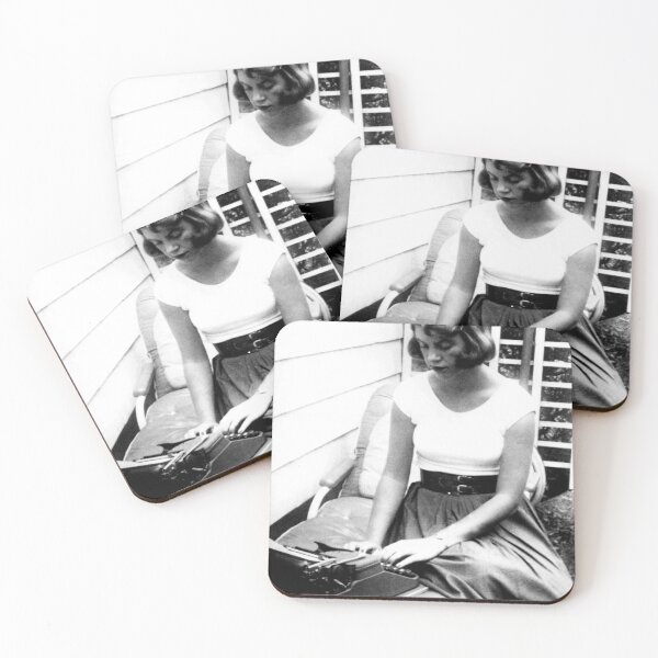 Item preview, Sylvia Plath typing portrait designed and sold by Oqueartecura.