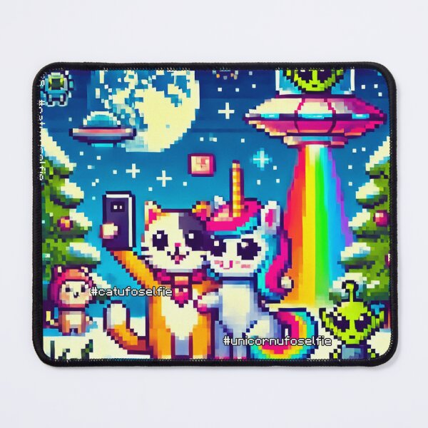 Item preview, Cat & Unicorn UFO Selfie: Big Meeting (Pixel Art Design) designed and sold by TrippyBunnyShop.