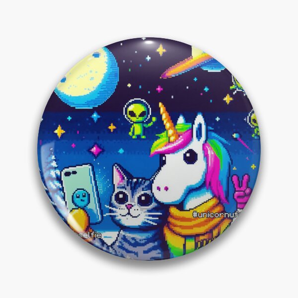 Item preview, Cat & Unicorn UFO Selfie: Big Meeting (Pixel Art Design) designed and sold by TrippyBunnyShop.