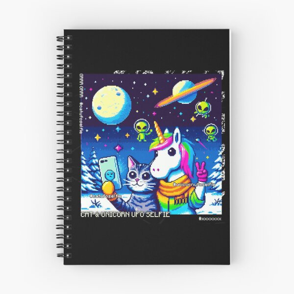 Item preview, Cat & Unicorn UFO Selfie: Big Meeting (Pixel Art Design) designed and sold by TrippyBunnyShop.