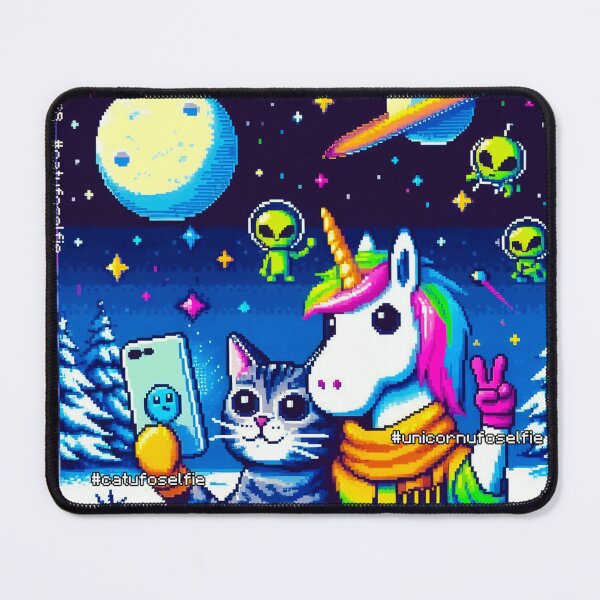Item preview, Cat & Unicorn UFO Selfie: Big Meeting (Pixel Art Design) designed and sold by TrippyBunnyShop.