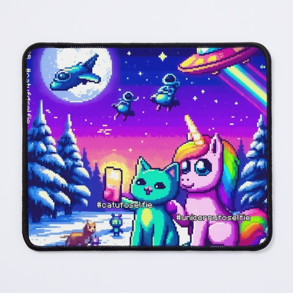 Item preview, Cat & Unicorn UFO Selfie: Big Meeting (Pixel Art Design) designed and sold by TrippyBunnyShop.