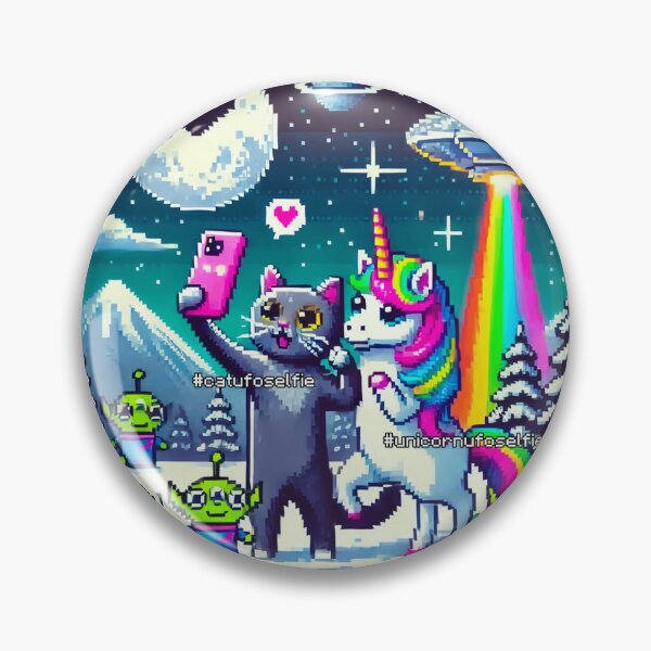 Item preview, Cat & Unicorn UFO Selfie: Big Meeting (Pixel Art Design) designed and sold by TrippyBunnyShop.