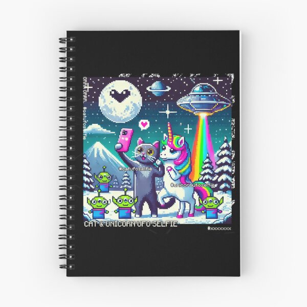 Item preview, Cat & Unicorn UFO Selfie: Big Meeting (Pixel Art Design) designed and sold by TrippyBunnyShop.