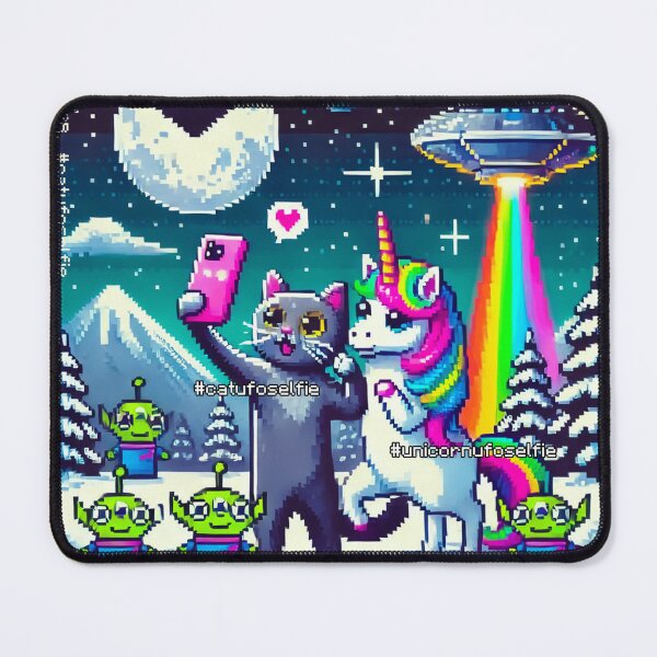 Item preview, Cat & Unicorn UFO Selfie: Big Meeting (Pixel Art Design) designed and sold by TrippyBunnyShop.