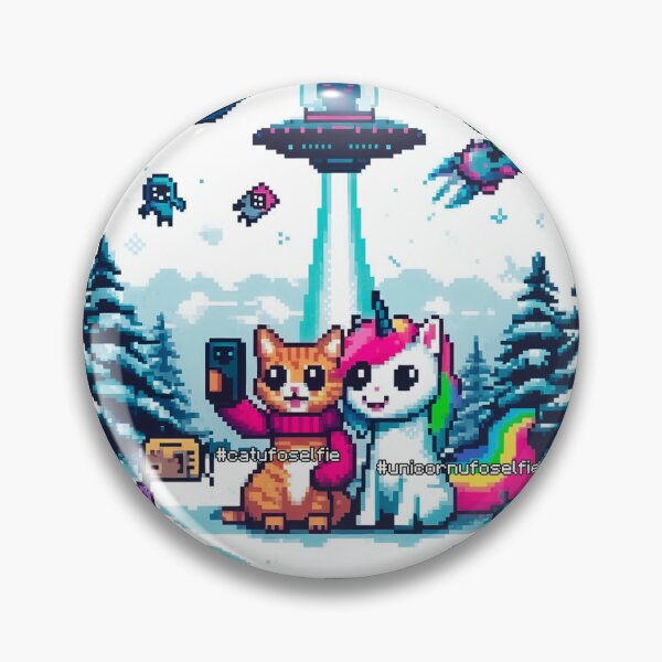 Item preview, Cat & Unicorn UFO Selfie: Big Meeting (Pixel Art Design) designed and sold by TrippyBunnyShop.