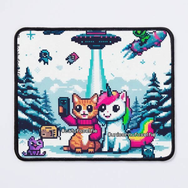 Item preview, Cat & Unicorn UFO Selfie: Big Meeting (Pixel Art Design) designed and sold by TrippyBunnyShop.