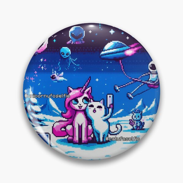 Item preview, Cat & Unicorn UFO Selfie: Big Meeting (Pixel Art Design) designed and sold by TrippyBunnyShop.