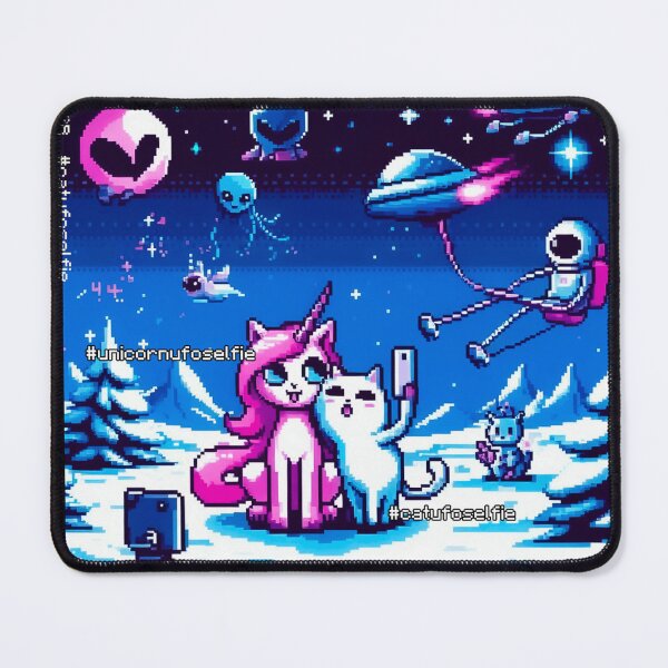Item preview, Cat & Unicorn UFO Selfie: Big Meeting (Pixel Art Design) designed and sold by TrippyBunnyShop.