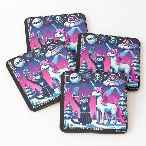 Item preview, Cat & Unicorn UFO Selfie: Big Meeting (Pixel Art Design) designed and sold by TrippyBunnyShop.