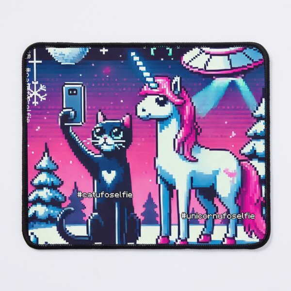 Item preview, Cat & Unicorn UFO Selfie: Big Meeting (Pixel Art Design) designed and sold by TrippyBunnyShop.