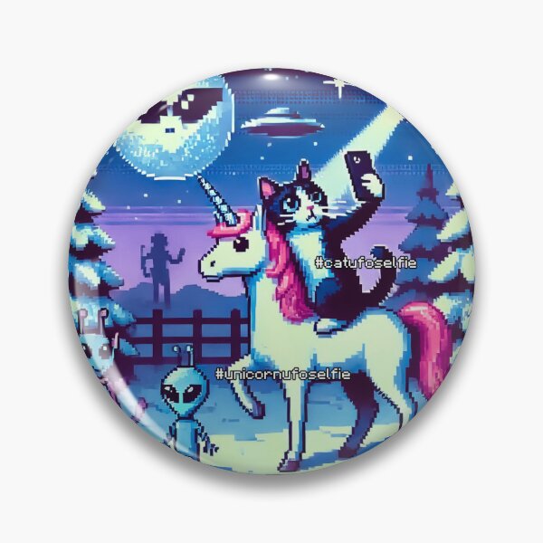 Item preview, Cat & Unicorn UFO Selfie: Big Meeting (Pixel Art Design) designed and sold by TrippyBunnyShop.