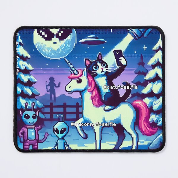 Item preview, Cat & Unicorn UFO Selfie: Big Meeting (Pixel Art Design) designed and sold by TrippyBunnyShop.