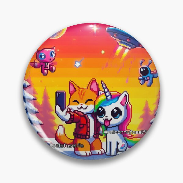 Item preview, Cat & Unicorn UFO Selfie: Big Meeting (Pixel Art Design) designed and sold by TrippyBunnyShop.