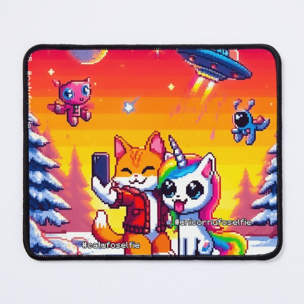 Item preview, Cat & Unicorn UFO Selfie: Big Meeting (Pixel Art Design) designed and sold by TrippyBunnyShop.