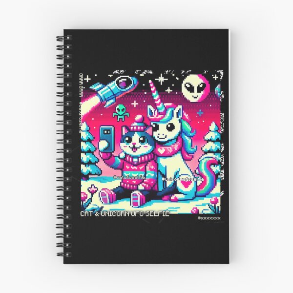 Item preview, Cat & Unicorn UFO Selfie: Big Meeting (Pixel Art Design) designed and sold by TrippyBunnyShop.