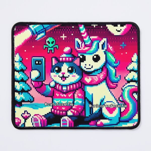 Item preview, Cat & Unicorn UFO Selfie: Big Meeting (Pixel Art Design) designed and sold by TrippyBunnyShop.