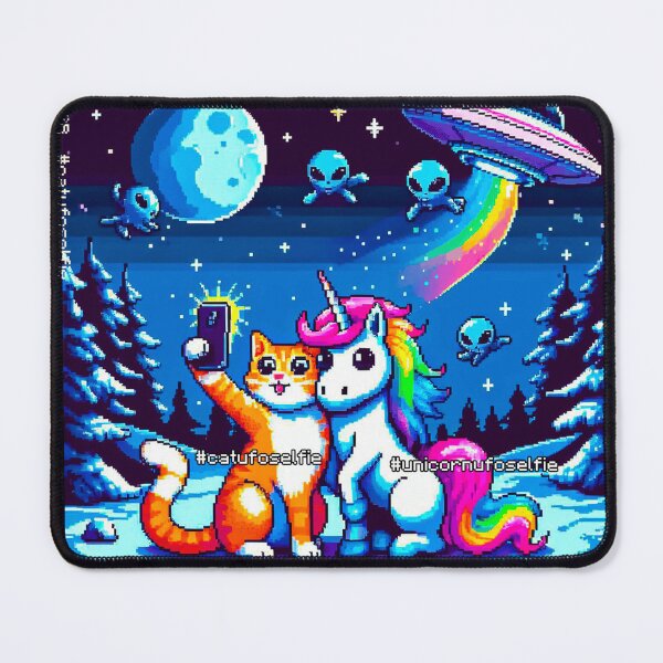 Item preview, Cat & Unicorn UFO Selfie: Big Meeting (Pixel Art Design) designed and sold by TrippyBunnyShop.