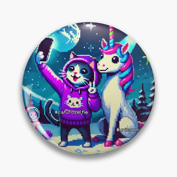 Item preview, Cat & Unicorn UFO Selfie: Big Meeting (Pixel Art Design) designed and sold by TrippyBunnyShop.