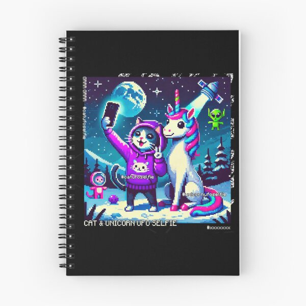 Item preview, Cat & Unicorn UFO Selfie: Big Meeting (Pixel Art Design) designed and sold by TrippyBunnyShop.