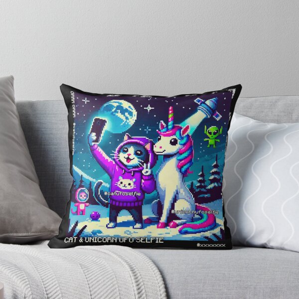 Item preview, Cat & Unicorn UFO Selfie: Big Meeting (Pixel Art Design) designed and sold by TrippyBunnyShop.