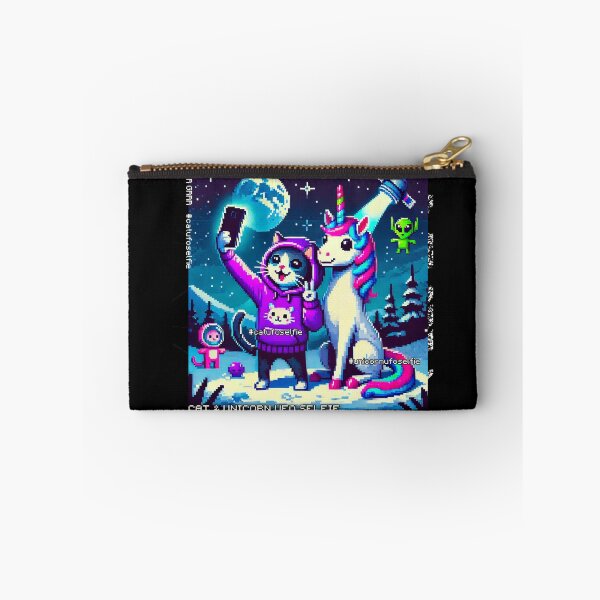 Item preview, Cat & Unicorn UFO Selfie: Big Meeting (Pixel Art Design) designed and sold by TrippyBunnyShop.