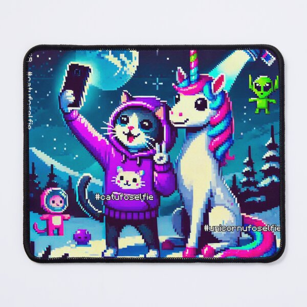 Item preview, Cat & Unicorn UFO Selfie: Big Meeting (Pixel Art Design) designed and sold by TrippyBunnyShop.