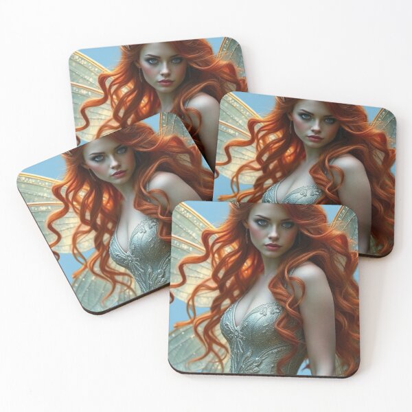 Item preview, A fairy with red hair in an ice-blue dress designed and sold by Farbenmieze.
