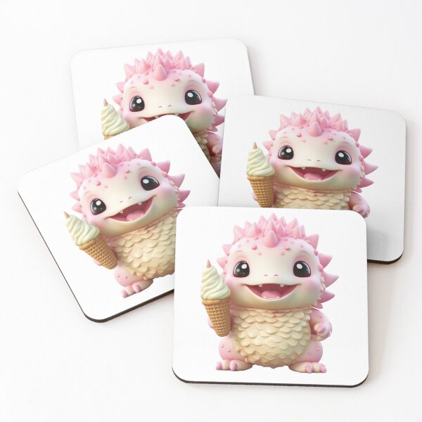 Item preview, Adorable Pink Dinosaur Eating  Ice cream designed and sold by CuteopiaGallery.