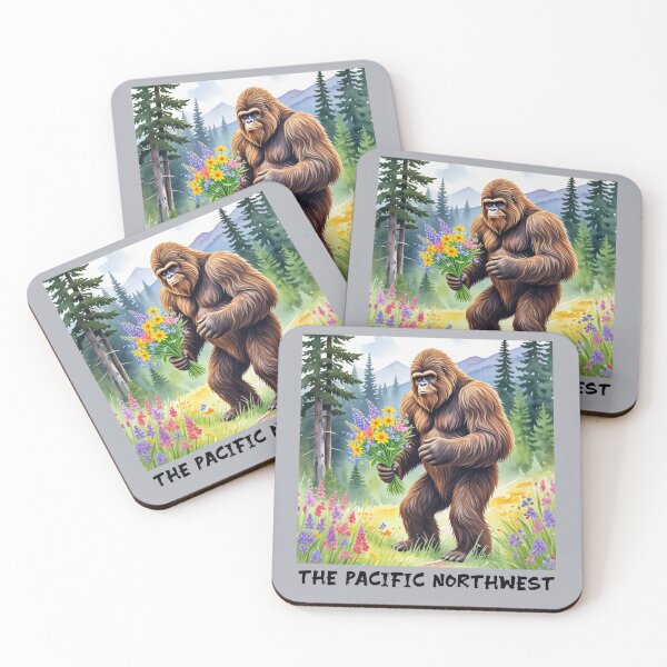 Item preview, Sasquatch with wildflowers, PNW designed and sold by Catherine Harrison.