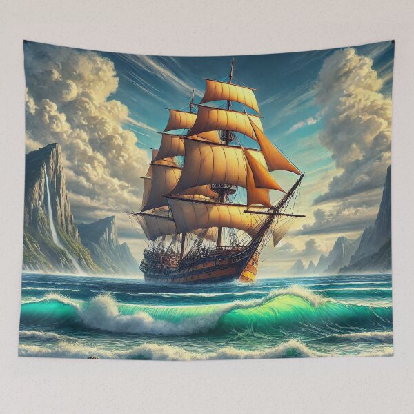 Item preview, Sailing Ship of Old Ashore at the Beach designed and sold by nikkolaus.