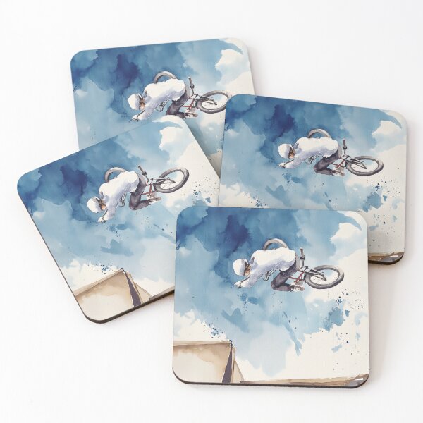 Item preview, BMX rider in white attire performs a mid-air stunt against a vibrant blue sky, showcasing extreme sports dynamism designed and sold by homydesign.