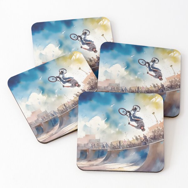 Item preview, A BMX rider performs a mid-air trick at a skatepark, audience in awe. Artistic, vibrant colors paint the energetic scene designed and sold by homydesign.