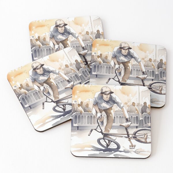 Item preview, Watercolor illustration of a BMX rider performing a trick in front of a crowd, capturing the energy and excitement of extreme sports designed and sold by homydesign.