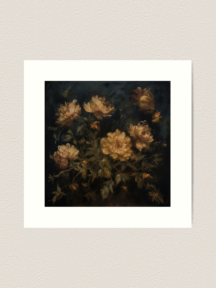Thumbnail 1 of 3, Art Print, Golden Floral Botanical Moody Art designed and sold by CopelandAndCo.