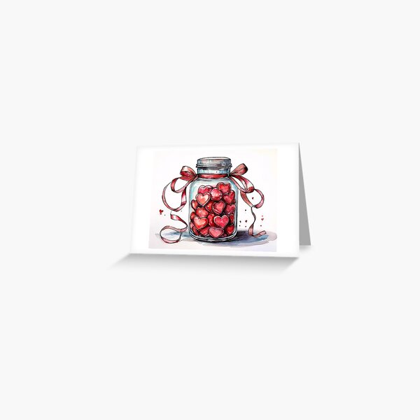 Item preview, A glass jar filled with red and pink heart-shaped candies, tied with a red ribbon designed and sold by homydesign.