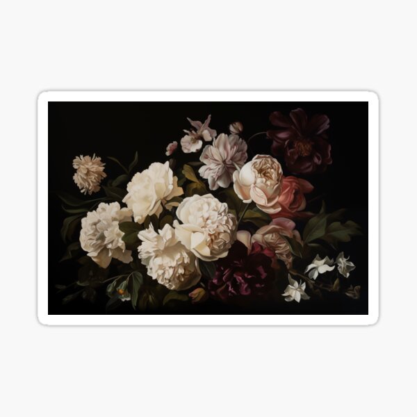 White and Neutral Floral Botanical Moody Art Sticker