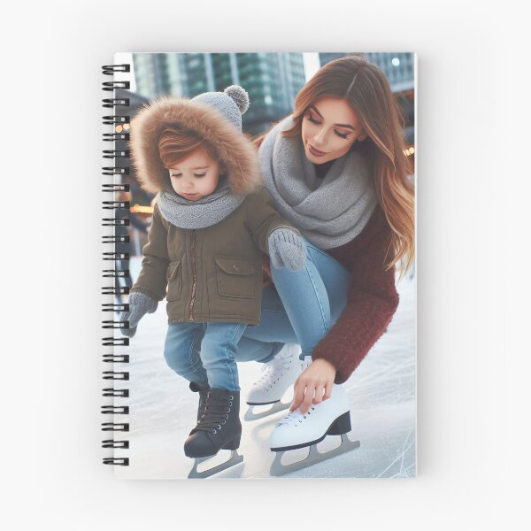 Item preview, A child in a fur-lined hooded jacket and a woman in a scarf and sweater are ice skating together on an outdoor rink designed and sold by homydesign.