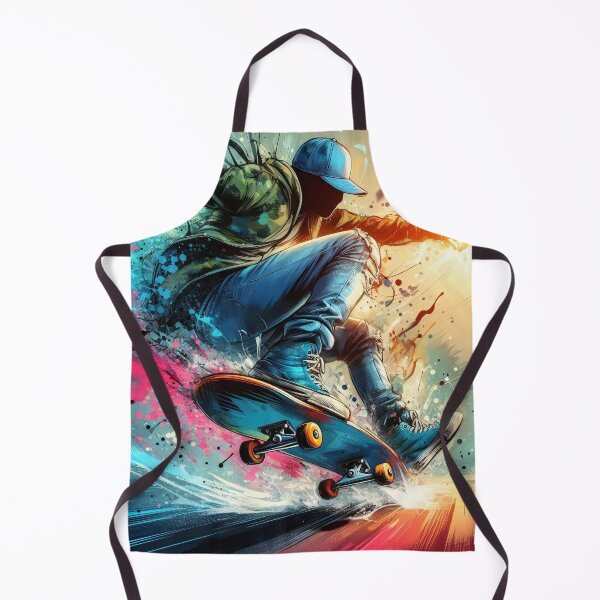 Item preview, A vibrant skateboarder in motion, with dynamic splashes of color, races through an urban landscape designed and sold by homydesign.