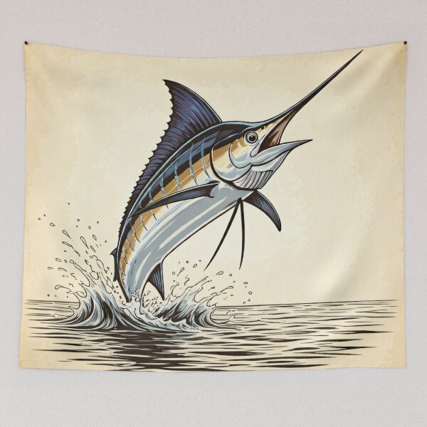 Item preview, Vibrant marlin leaps from water in dynamic motion designed and sold by homydesign.