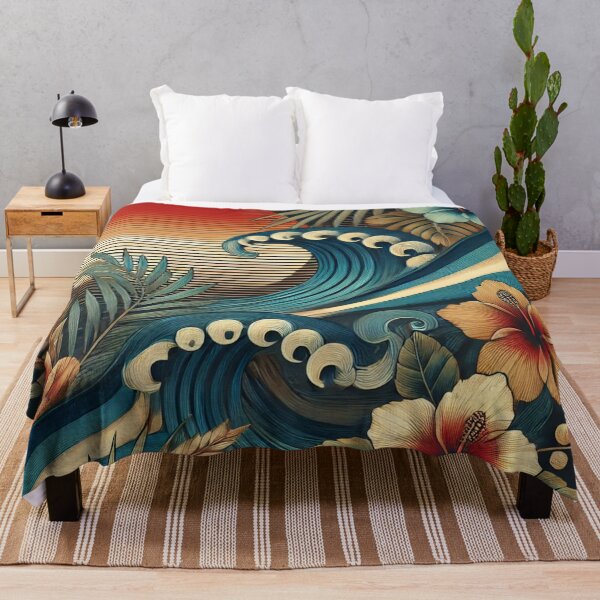 Item preview, Olas al atardecer: impresión artística tropical vibrante designed and sold by MellowLazy.