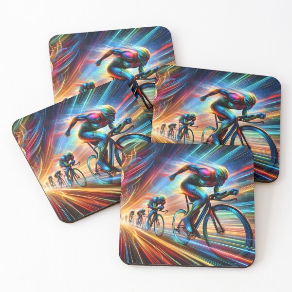 Item preview, Vibrant digital art of a cyclist racing at high speed with dynamic light trails designed and sold by homydesign.