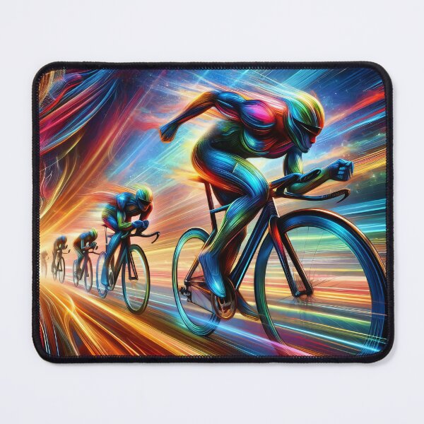 Item preview, Vibrant digital art of a cyclist racing at high speed with dynamic light trails designed and sold by homydesign.